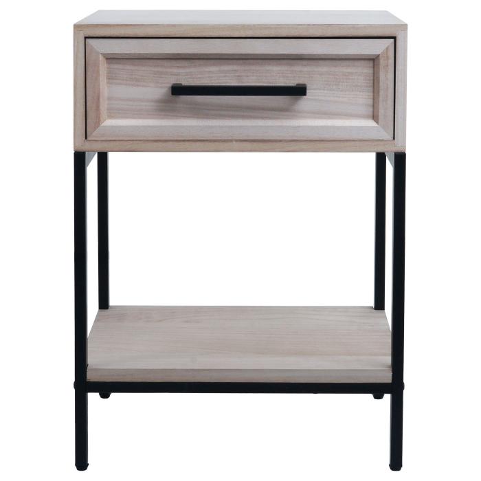 Nachttisch HWC-N91, Kommode Beistelltisch Nachtschrank Schrank, Schublade Shabby-Look Paulownia Holz 59x43x36cm ~ natur