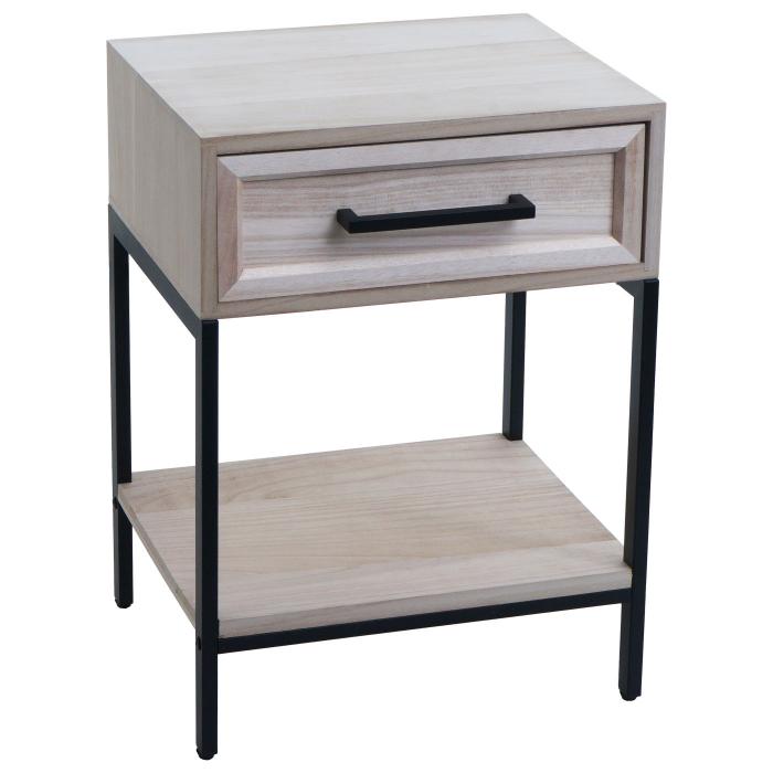 Nachttisch HWC-N91, Kommode Beistelltisch Nachtschrank Schrank, Schublade Shabby-Look Paulownia Holz 59x43x36cm ~ natur
