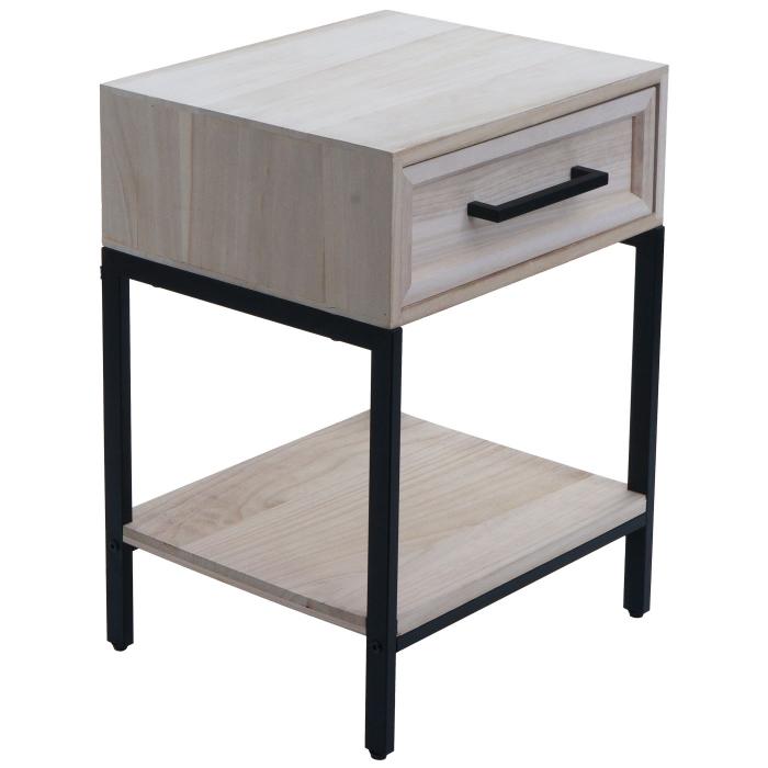 Nachttisch HWC-N91, Kommode Beistelltisch Nachtschrank Schrank, Schublade Shabby-Look Paulownia Holz 59x43x36cm ~ natur