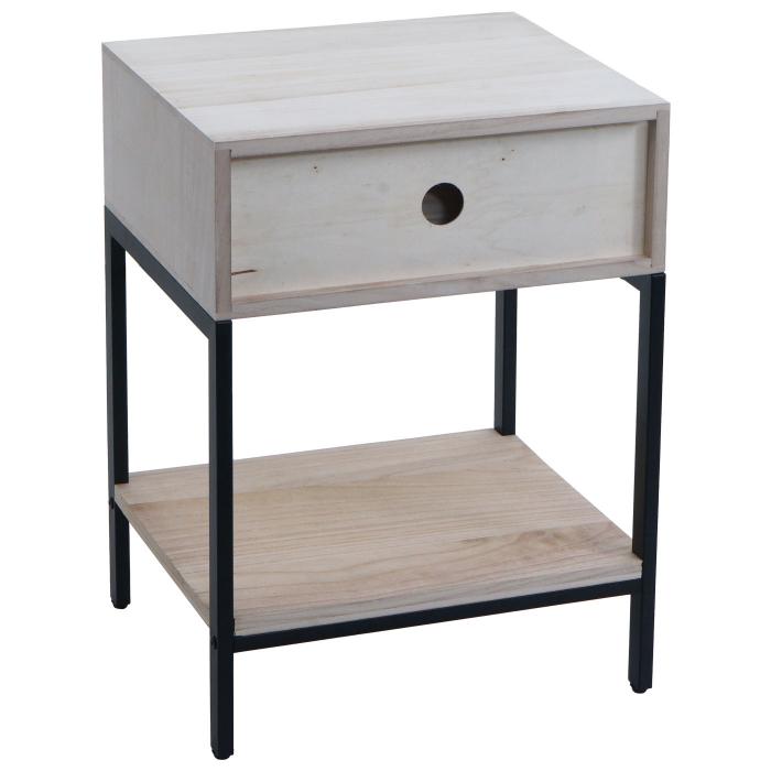 Nachttisch HWC-N91, Kommode Beistelltisch Nachtschrank Schrank, Schublade Shabby-Look Paulownia Holz 59x43x36cm ~ natur
