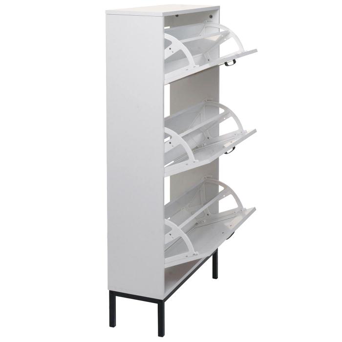 Schuhschrank HWC-N92, Schuhkipper Schuhregal, 3 Fcher Rattanfront Melamin, 126x63x24cm ~ wei