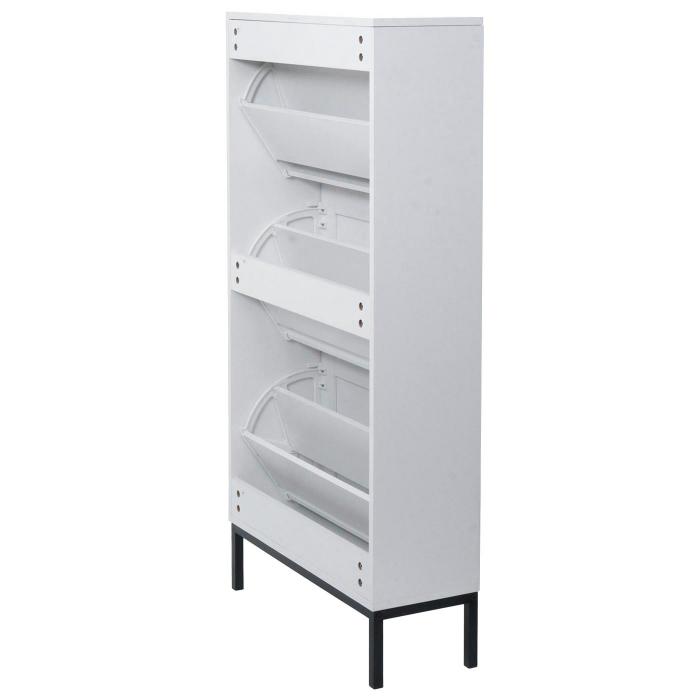 Schuhschrank HWC-N92, Schuhkipper Schuhregal, 3 Fcher Rattanfront Melamin, 126x63x24cm ~ wei
