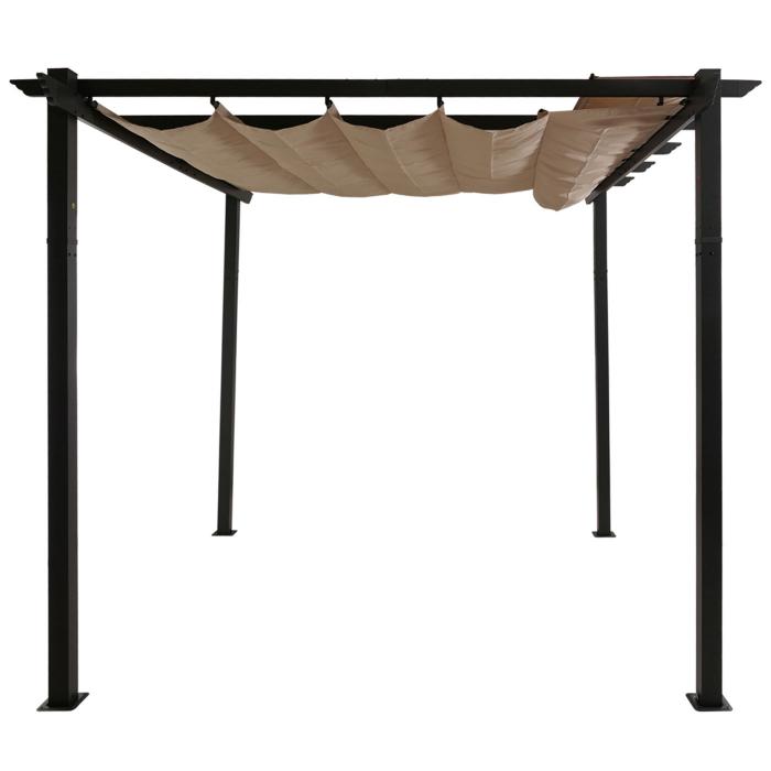 Aluminium Pergola HWC-N93, Gartenpavillon Pavillon Garten, stabiles 8cm-Gestell Schiebedach UV50+ 3x3m ~ creme-beige