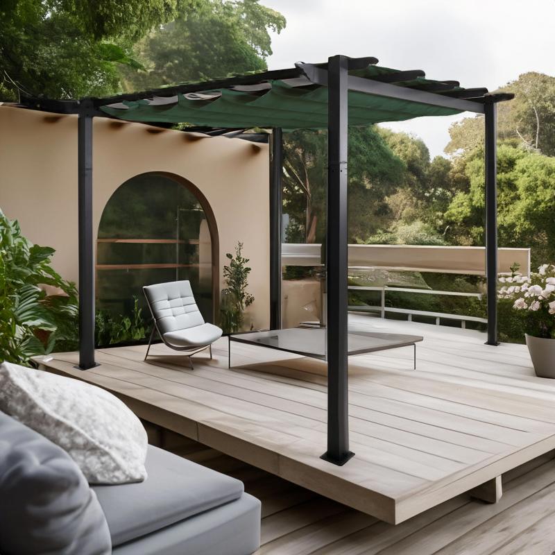 Aluminium Pergola HWC-N93, Gartenpavillon Pavillon Garten, stabiles 8cm-Gestell Schiebedach UV50+ 3x3m ~ grn