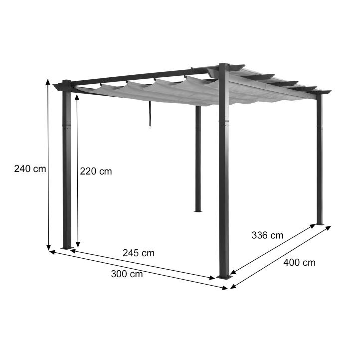 Aluminium Pergola HWC-N93, Gartenpavillon Pavillon Garten, stabiles 8cm-Gestell Schiebedach UV50+ 3x4m ~ creme-beige