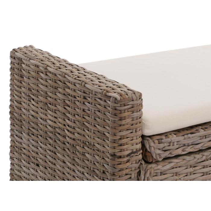 Sitzbank M92 Garderobenbank Bank Sitzhocker, mit Stauraum Kissen Kubu Rattan 88cm ~ grau-braun