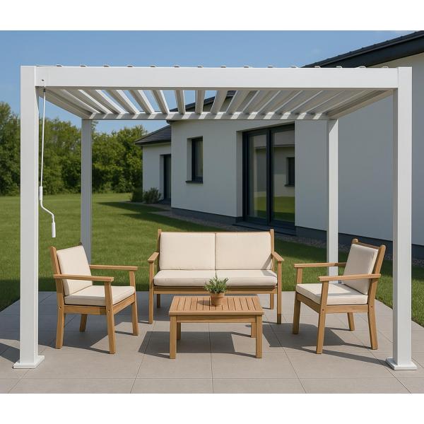 Stimmungsbild fr Produkt Alu Pergola HWC-N94, Lamellen-Pavillon Terrassenberdachung, stabiles 10cm-Metall-Gestell 3x3m ~ wei