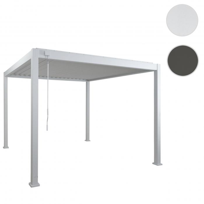 Alu Pergola HWC-N94, Lamellen-Pavillon Terrassenberdachung, stabiles 10cm-Metall-Gestell 3x3m ~ wei