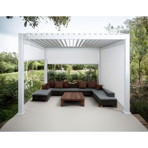 Alu Pergola HWC-N94 mit 3x Seitenwand, Lamellen-Pavillon, stabiles 10cm-Metall-Gestell 3x3m ~ weiß