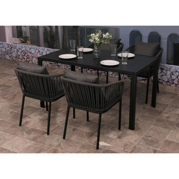 Stimmungsbild fr Produkt Gartengarnitur HWC-N41, Tisch+4xStuhl, wetterfest Alu 140x80cm, Seilgeflecht Rope ~ anthrazit, Kissen dunkelgrau