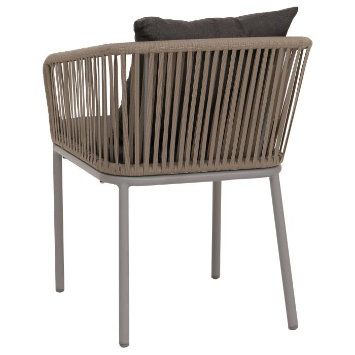 Gartengarnitur HWC-N41, Tisch+4xStuhl, wetterfest Alu 140x80cm, Seilgeflecht Rope ~ grau, Kissen dunkelgrau