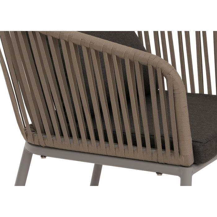 Gartengarnitur HWC-N41, Tisch+4xStuhl, wetterfest Alu 140x80cm, Seilgeflecht Rope ~ grau, Kissen dunkelgrau