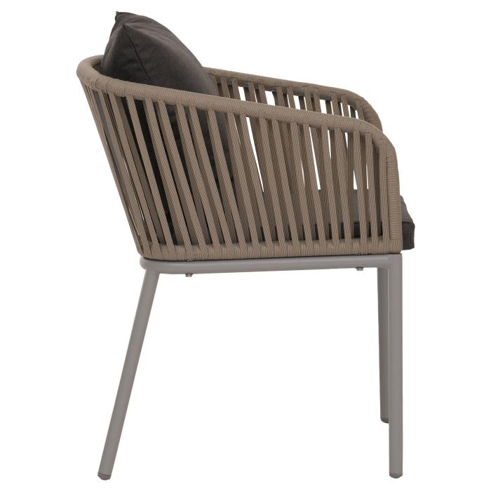 Gartengarnitur HWC-N41, Tisch+4xStuhl, wetterfest Alu 140x80cm, Seilgeflecht Rope ~ grau, Kissen dunkelgrau
