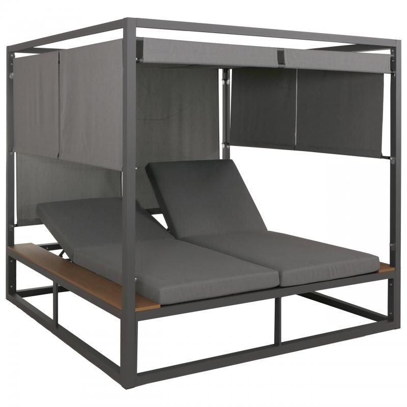 Aluminium Lounge-Gartenliege HWC-M63b, XL Sonnenliege Bali-Liege Daybed, 10cm-Polster ~ dunkelgrau Polster grau