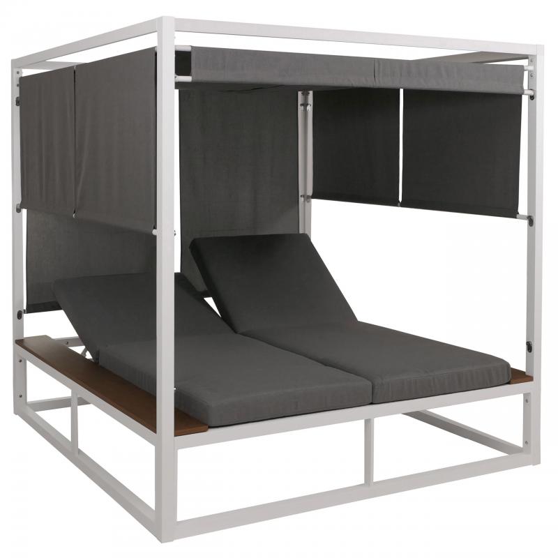 Aluminium Lounge-Gartenliege HWC-M63b, XL Sonnenliege Bali-Liege Daybed, 10cm-Polster ~ wei Polster grau