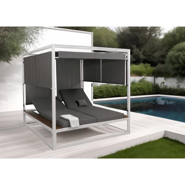 Stimmungsbild fr Produkt Aluminium Lounge-Gartenliege HWC-M63b, XL Sonnenliege Bali-Liege Daybed, 10cm-Polster ~ wei Polster grau