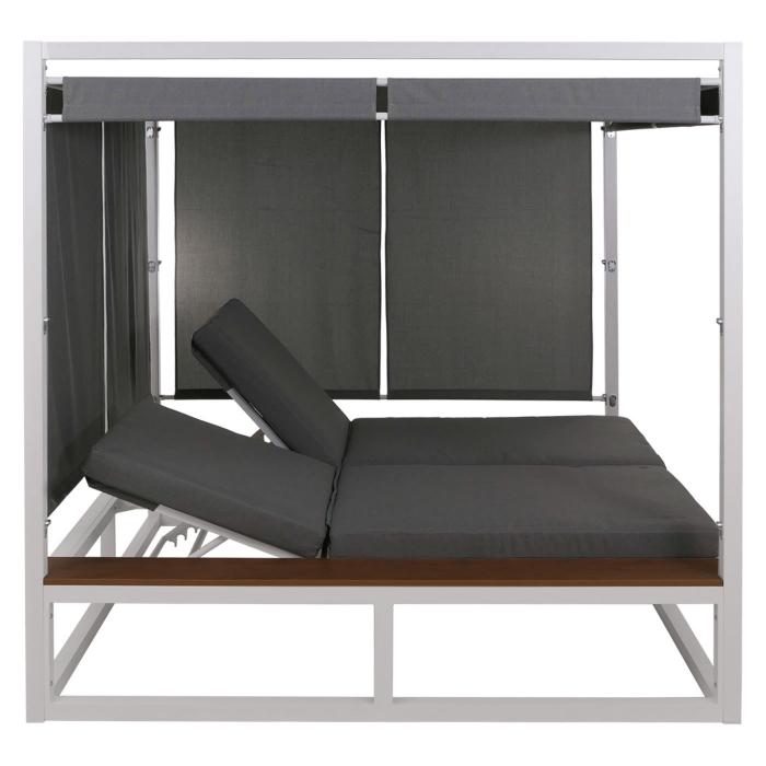 Aluminium Lounge-Gartenliege HWC-M63b, XL Sonnenliege Bali-Liege Daybed, 10cm-Polster ~ wei Polster grau