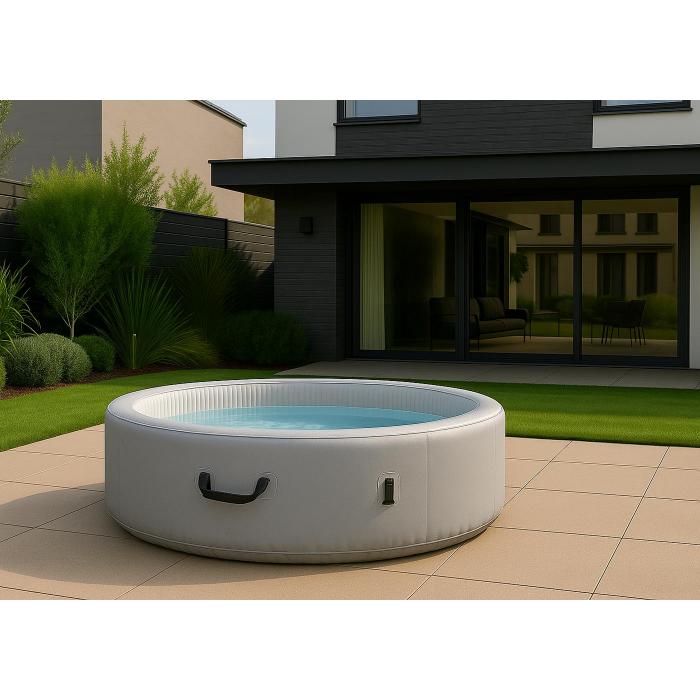 Whirlpool HWC-N97, Ersatz-Pool 4 Personen, In-/Outdoor aufblasbar Dropstitch-Gewebe, rund 150cm grau-wei