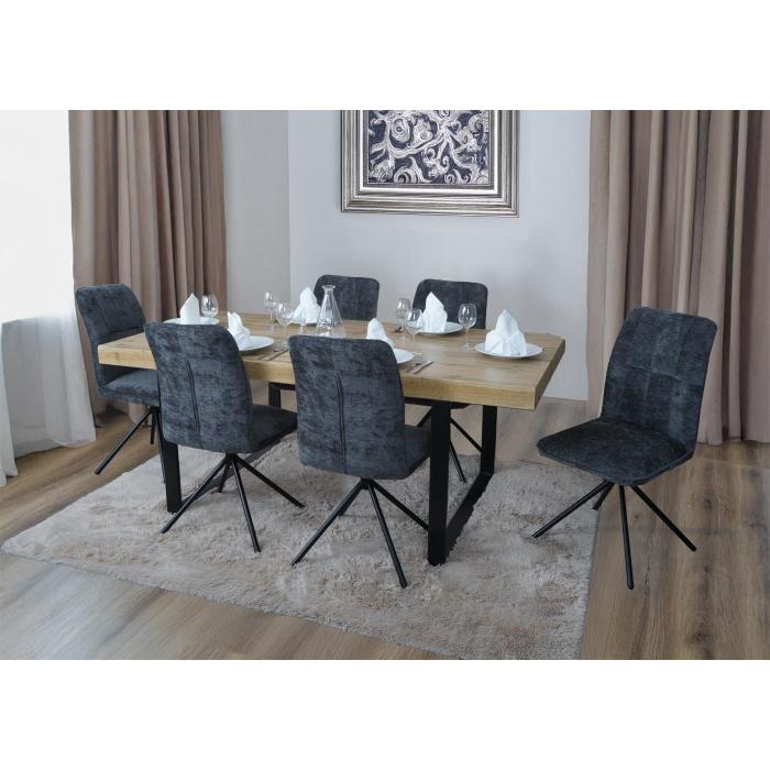 2er-Set Esszimmerstuhl HWC-N99, Kchenstuhl, drehbar Auto-Return, Stoff/Textil Chenille (340g/m) ko-Tex ~ dunkelgrau