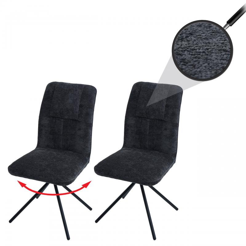 2er-Set Esszimmerstuhl HWC-N99, Kchenstuhl, drehbar Auto-Return, Stoff/Textil Chenille (340g/m) ko-Tex ~ dunkelgrau