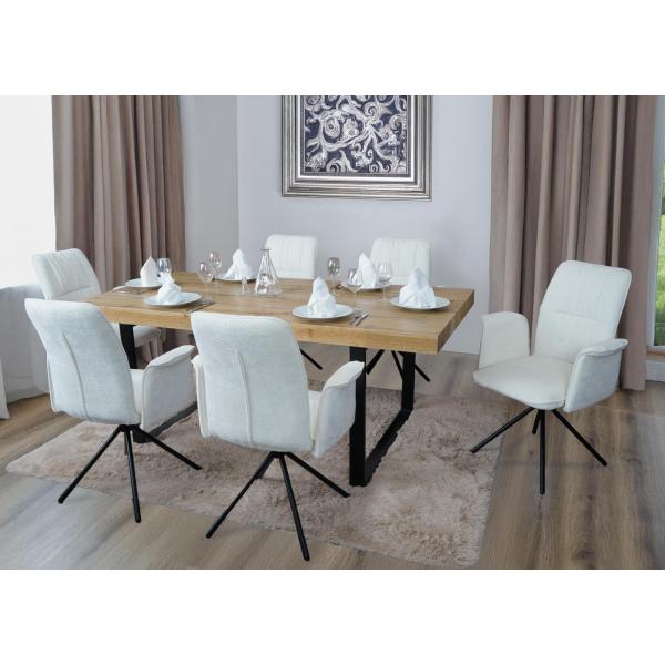 6er-Set Esszimmerstuhl HWC-N99, drehbar Armlehne Auto-Return, Stoff/Textil Chenille (340g/m²) Öko-Tex ~ creme