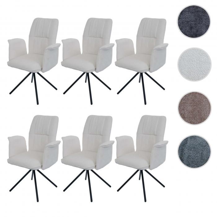 6er-Set Esszimmerstuhl HWC-N99, drehbar Armlehne Auto-Return, Stoff/Textil Chenille (340g/m²) Öko-Tex ~ creme