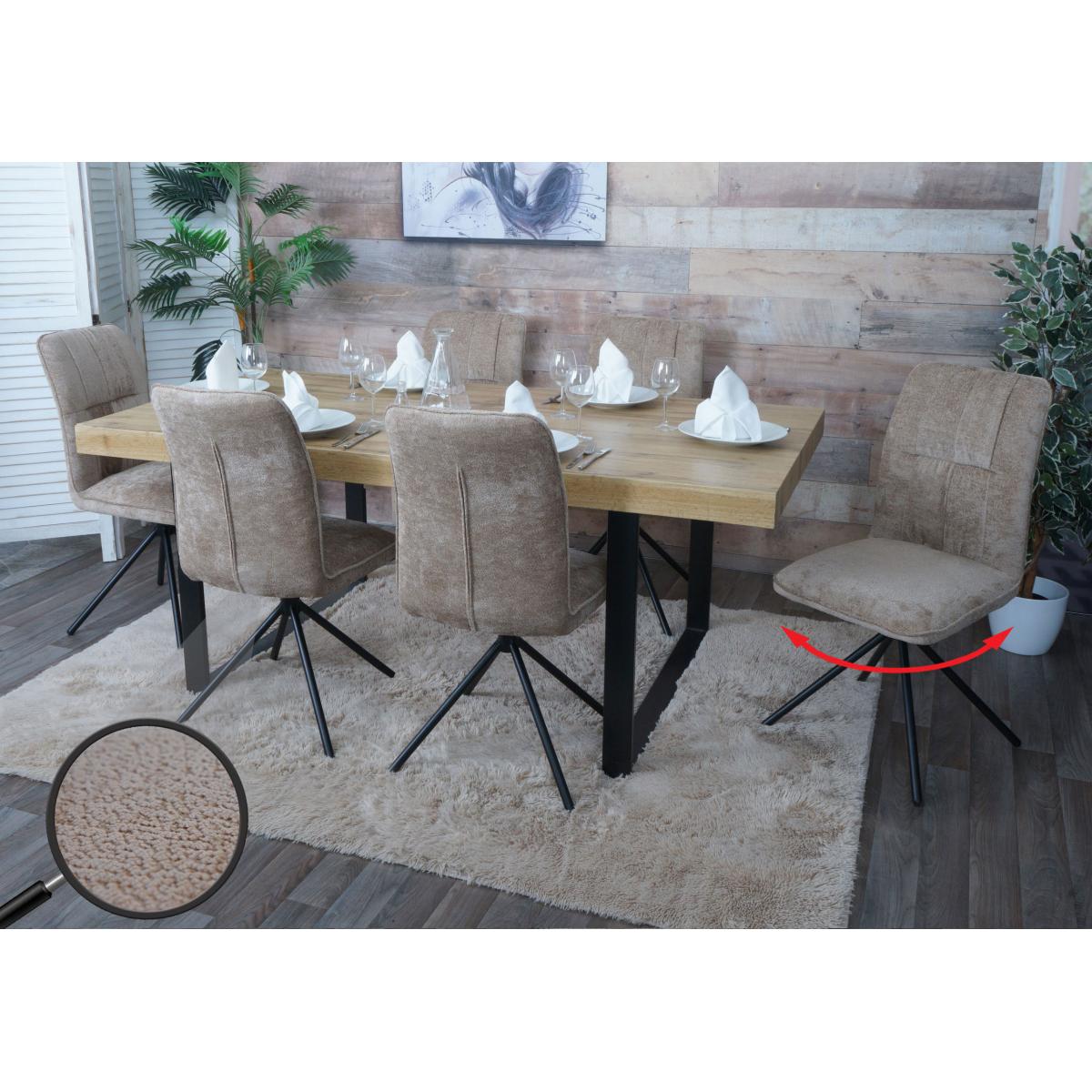 6er-Set Esszimmerstuhl HWC-N99, Kchenstuhl, drehbar Auto-Return, Stoff/Textil Chenille (340g/m) ko-Tex ~ hellbraun