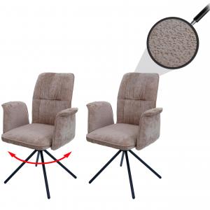2er-Set Esszimmerstuhl HWC-N99, drehbar Armlehne Auto-Return, Stoff/Textil Chenille (340g/m) ko-Tex ~ hellbraun