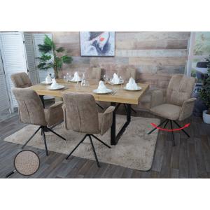 6er-Set Esszimmerstuhl HWC-N99, drehbar Armlehne Auto-Return, Stoff/Textil Chenille (340g/m) ko-Tex ~ hellbraun
