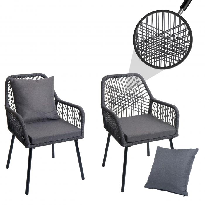 2er-Set Gartenstuhl HWC-O12, Outdoor Sitz-/Rckenpolster Aluminium Seilgeflecht Rope ~ anthrazit, Bezug dunkelgrau