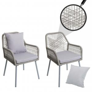2er-Set Gartenstuhl HWC-O12, Outdoor Sitz-/Rckenpolster Aluminium Seilgeflecht Rope ~ grau, Bezug grau