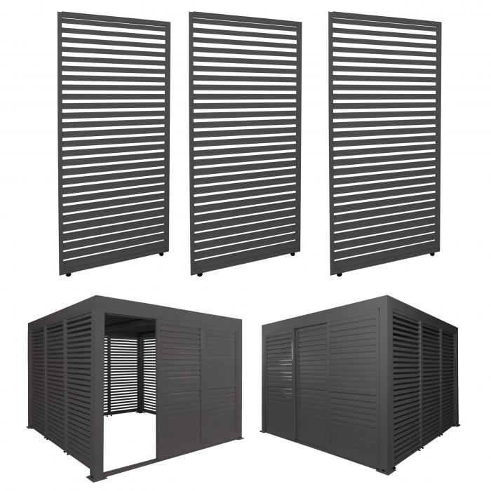 3er-Set Aluminium Paneele für Pergola HWC-L46, Terrassenüberdachung, Lamellenpaneel Modul, 204x271cm ~ anthrazit