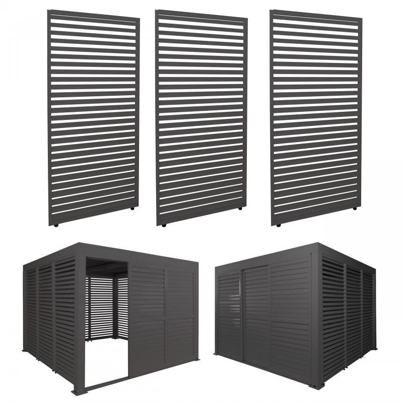 3er-Set Aluminium Paneele für Pergola HWC-L46, Terrassenüberdachung, Lamellenpaneel Modul, 204x271cm ~ anthrazit
