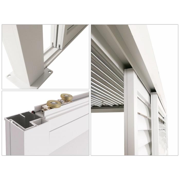 3er-Set Aluminium Schiebetür für Pergola HWC-L46, Terrassenüberdachung, Lamellenpaneel Modul, 206x272cm ~ weiß