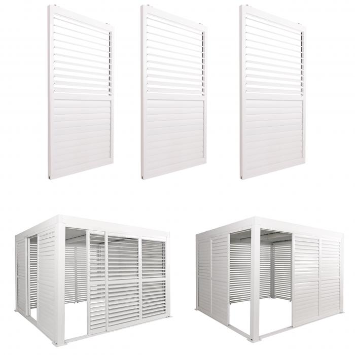 3er-Set Aluminium Schiebetür für Pergola HWC-L46, Terrassenüberdachung, Lamellenpaneel Modul, 206x272cm ~ weiß