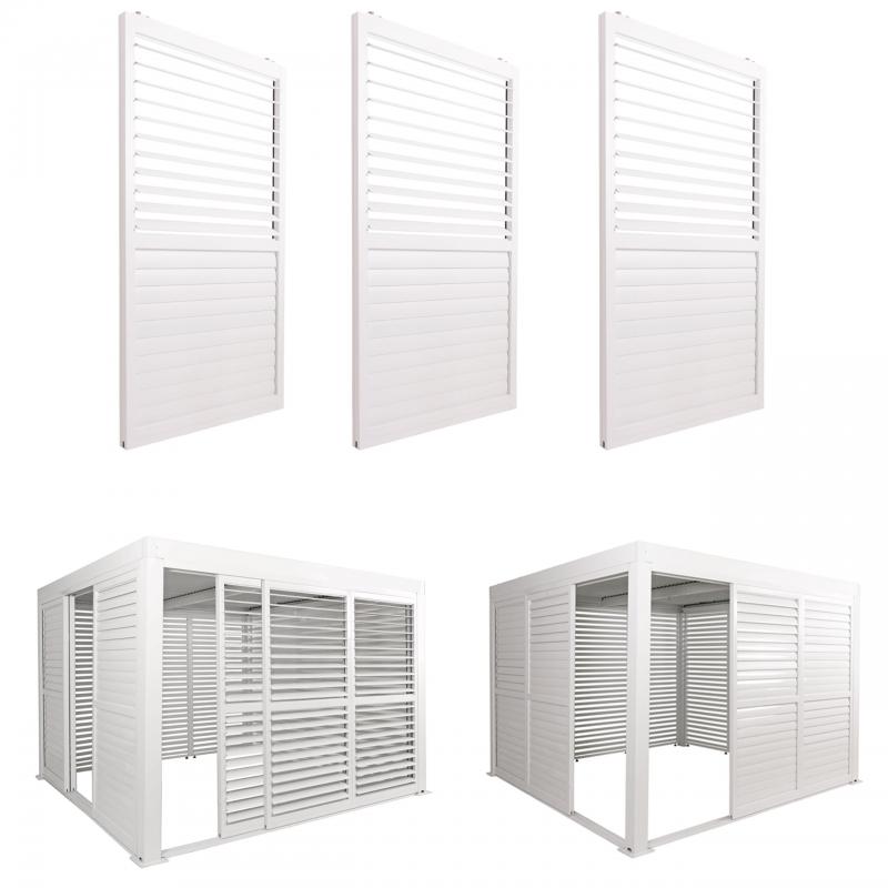 3er-Set Aluminium Schiebetür für Pergola HWC-L46, Terrassenüberdachung, Lamellenpaneel Modul, 206x272cm ~ weiß