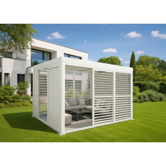 3er-Set Aluminium Schiebetür für Pergola HWC-L46, Terrassenüberdachung, Lamellenpaneel Modul, 206x272cm ~ weiß