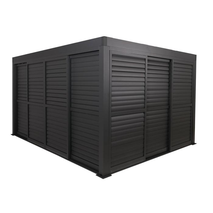 Alu Pergola HWC-L46, Pavillon Terrassenberdachung, 7x Lamellenpaneel 7x Schiebetren, 11cm-Gestell, 3x4m ~ anthrazit