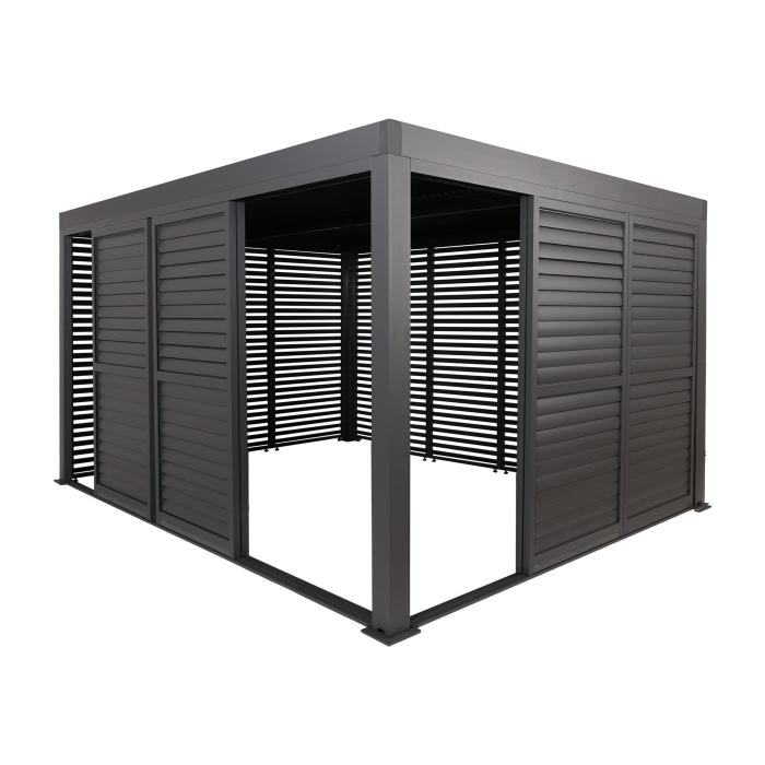 Alu Pergola HWC-L46, Pavillon Terrassenberdachung, 7x Lamellenpaneel 7x Schiebetren, 11cm-Gestell, 3x4m ~ anthrazit