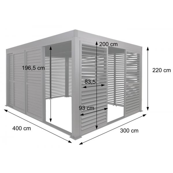 Bemaungsbild fr Produkt Alu Pergola HWC-L46, Pavillon Terrassenberdachung, 7x Lamellenpaneel 7x Schiebetren, 11cm-Gestell, 3x4m ~ anthrazit