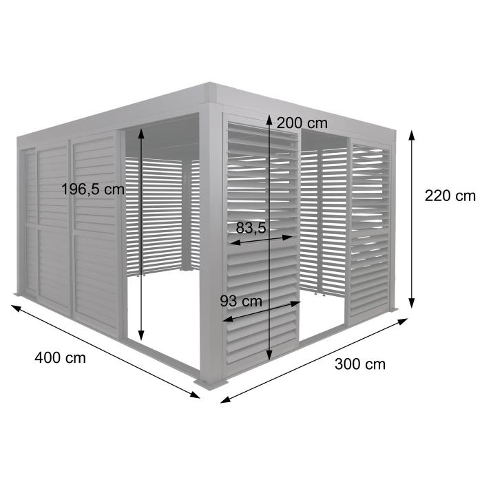 Alu Pergola HWC-L46, Pavillon Terrassenberdachung, 7x Lamellenpaneel 7x Schiebetren, 11cm-Gestell, 3x4m ~ anthrazit