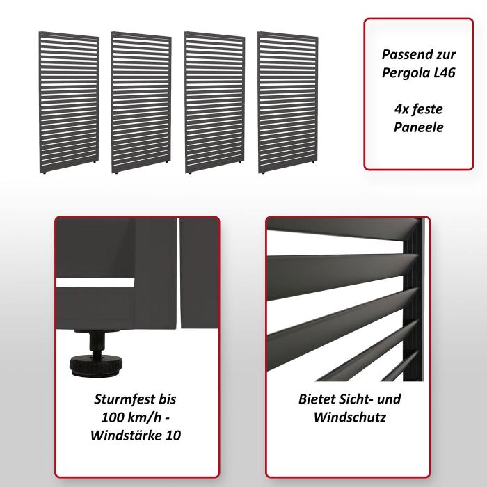 4er-Set Aluminium Paneele fr Pergola HWC-L46, Terrassenberdachung, Lamellenpaneel Modul, 204x369cm ~ anthrazit