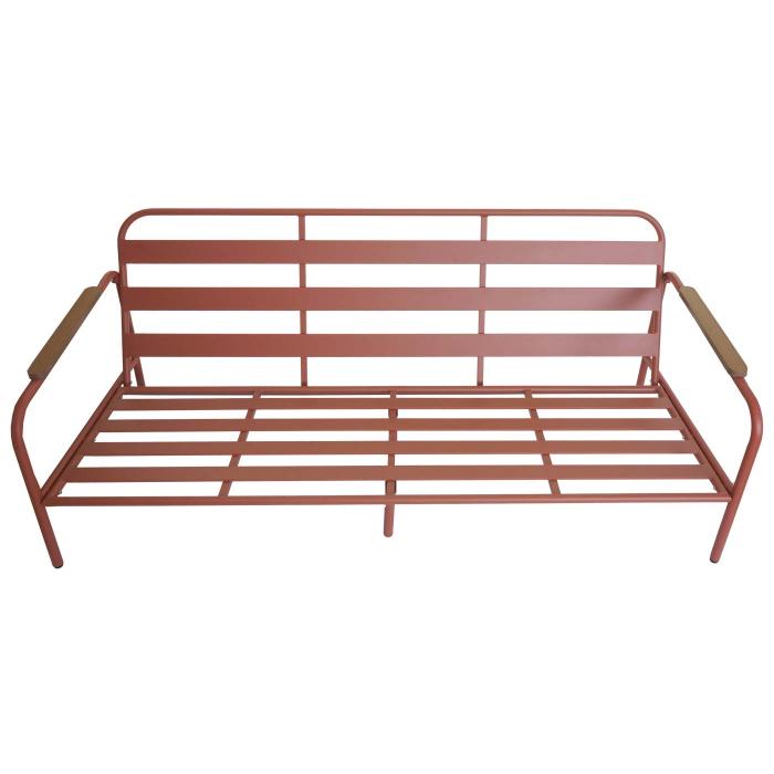 Aluminium-Gartenbank HWC-O11, Outdoor 3-Sitzer Sitzbank Sofa, Olefin Stoff (205 g/m) 184cm ~ terrakotta Polster beige