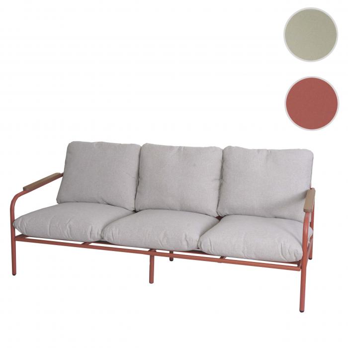 Aluminium-Gartenbank HWC-O11, Outdoor 3-Sitzer Sitzbank Sofa, Olefin Stoff (205 g/m) 184cm ~ terrakotta Polster beige