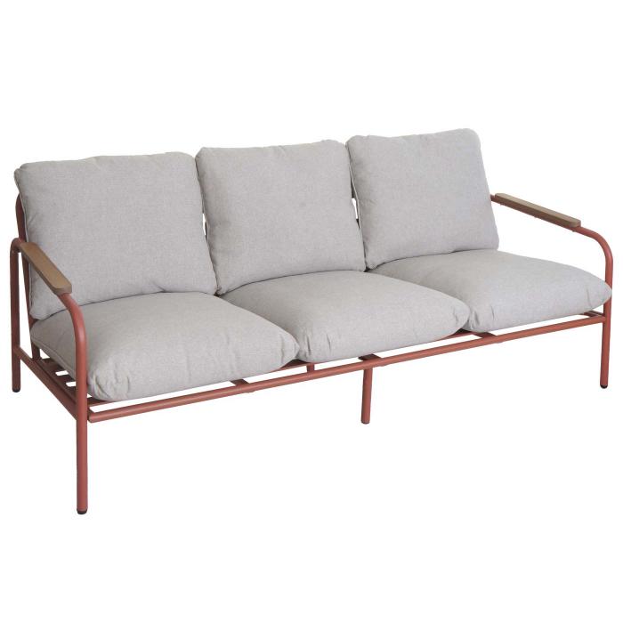 Aluminium-Gartenbank HWC-O11, Outdoor 3-Sitzer Sitzbank Sofa, Olefin Stoff (205 g/m) 184cm ~ terrakotta Polster beige