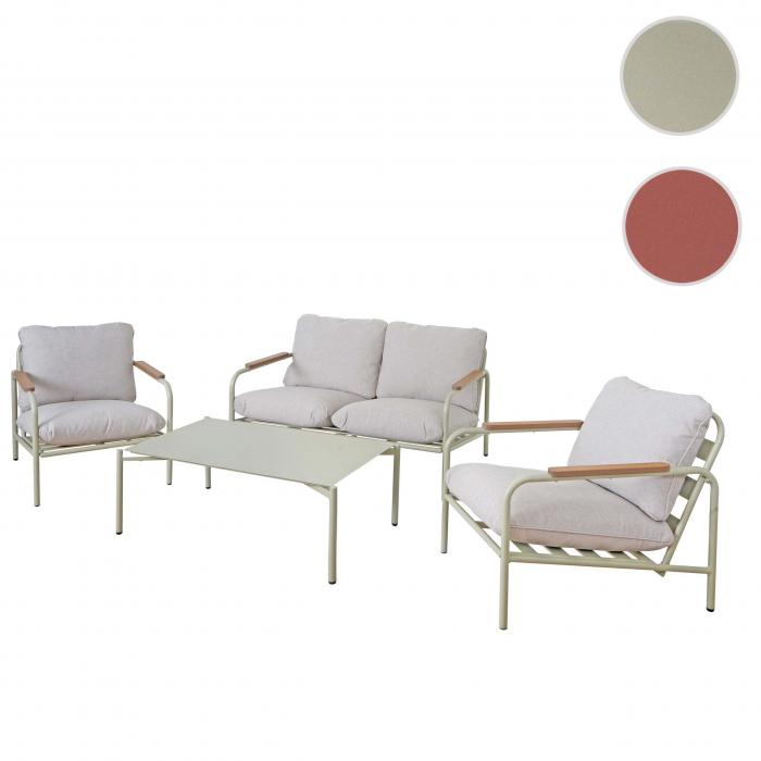 Aluminium-Gartengarnitur HWC-O11, Outdoor 2-Sitzer Sitzbank Sessel Sofa, Olefin (205 g/m) ~ hellgrn Polster beige