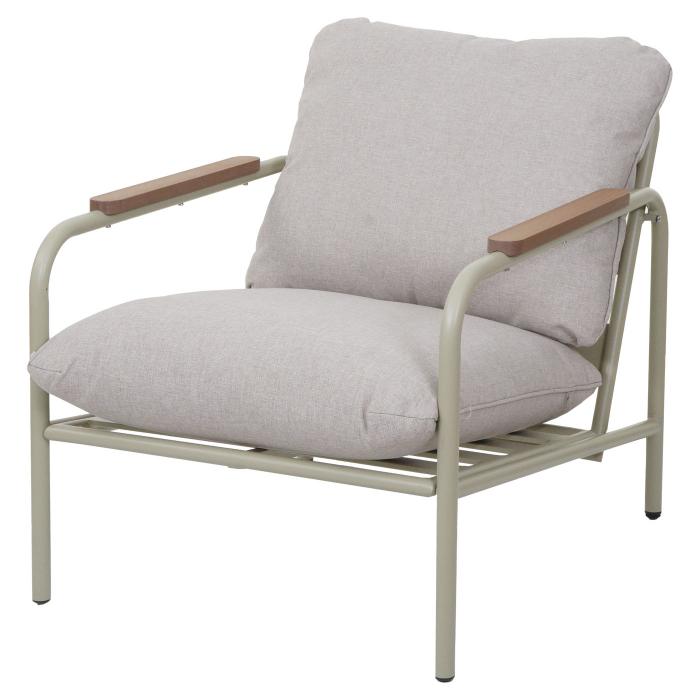 Aluminium-Gartengarnitur HWC-O11, Outdoor 2-Sitzer Sitzbank Sessel Sofa, Olefin (205 g/m) ~ hellgrn Polster beige