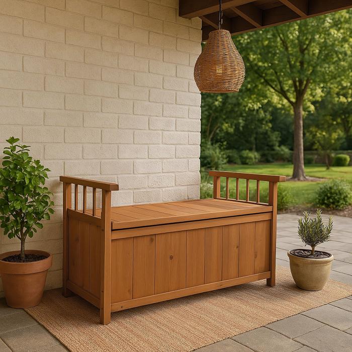 Aufbewahrungstruhe HWC-O13, Gartentruhe Auflagenbox Truhe, Tanne Holz FSC 53x108x60cm ~ natur