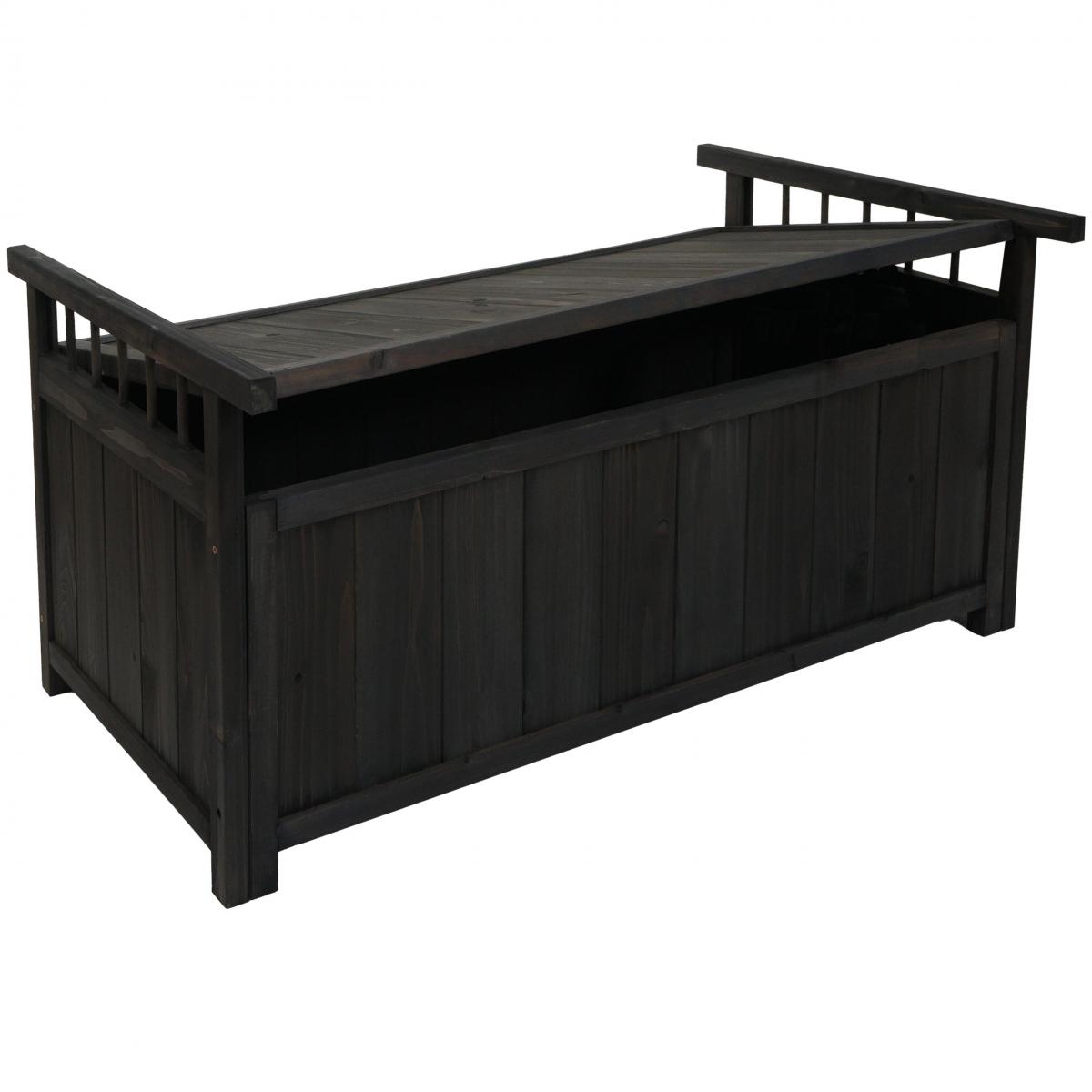 Aufbewahrungstruhe HWC-O13, Gartentruhe Auflagenbox Truhe, Tanne Holz FSC 53x108x60cm ~ anthrazit