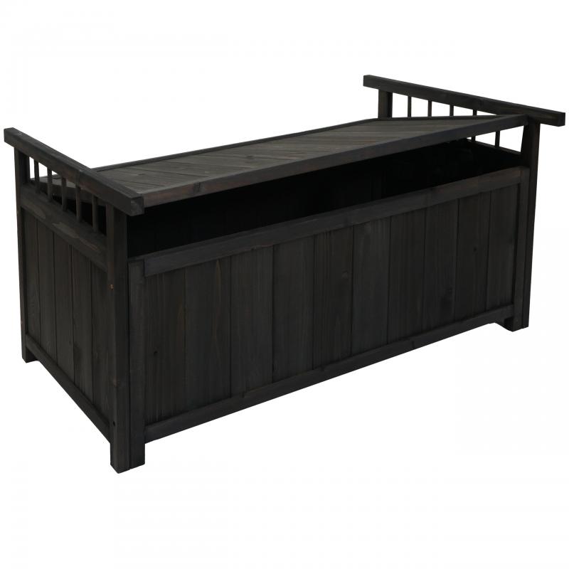 Aufbewahrungstruhe HWC-O13, Gartentruhe Auflagenbox Truhe, Tanne Holz FSC 53x108x60cm ~ anthrazit